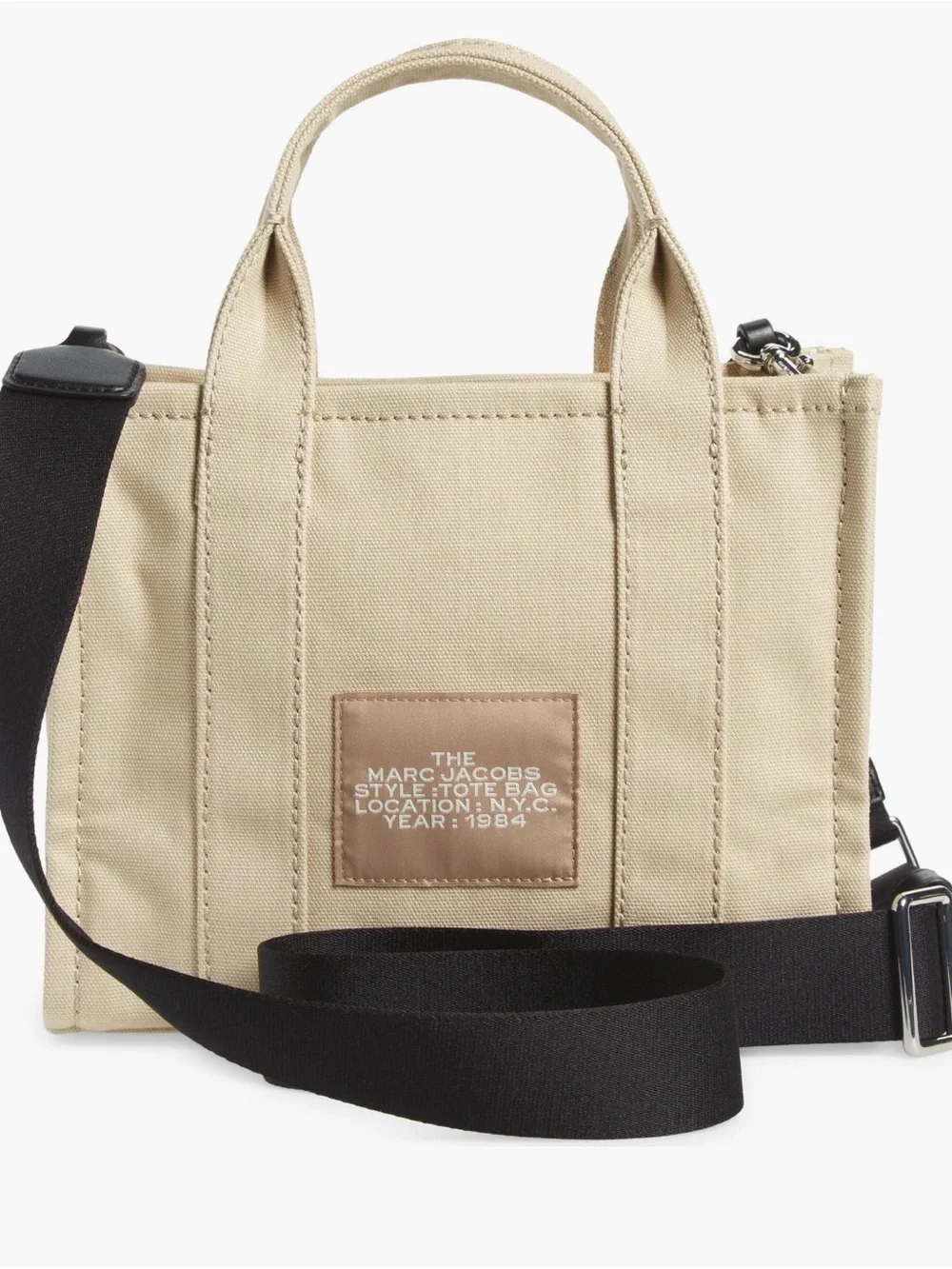 Marc Jacobs Beige Canvas Mini Tote with Black Strap